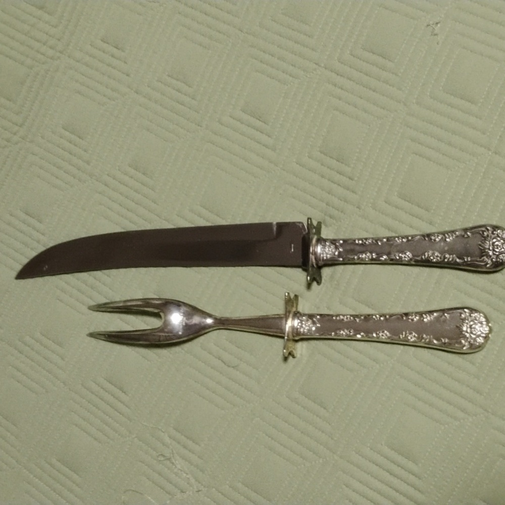 Silver plated carving set & salad set. - Picture 5 of 9